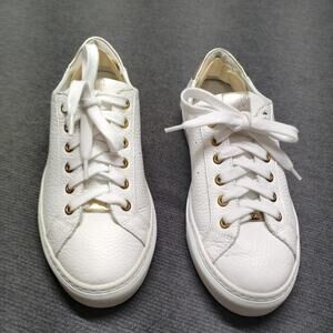 Calla Star White Grained Leather Comfort Sneakers w Gold Details Size 7.5 Women